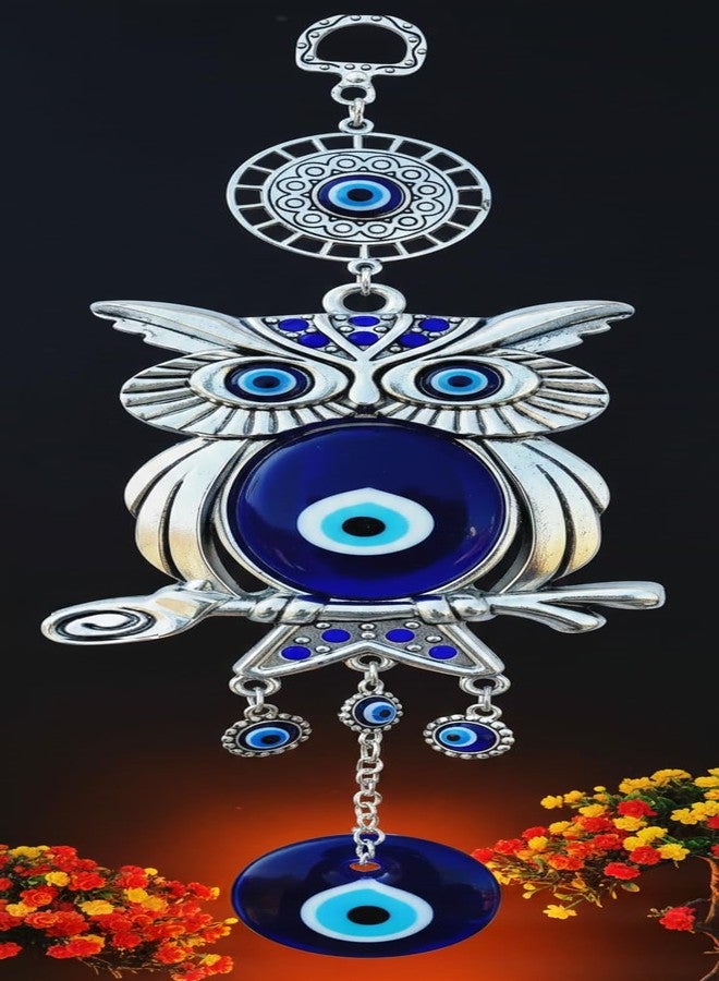 ARTISKRITI Metal Evil Eye Hanging Owl Nazar Battu for Home Entrance Door Decoration, Big Size, Housewarming Gifts, Blue - Image 1